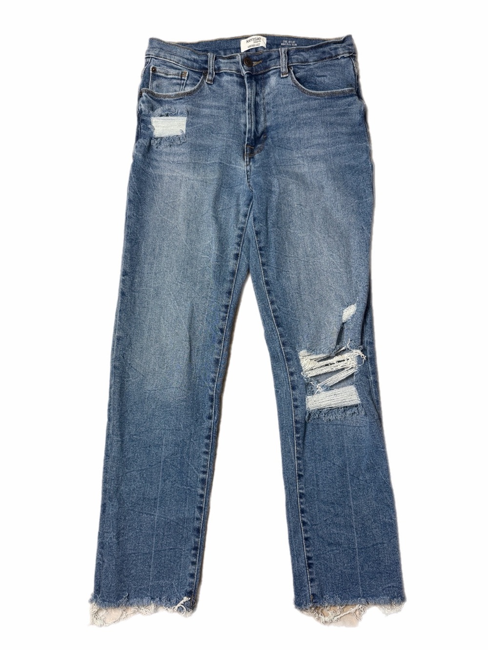 Kensie The Allie High Rise Slim Medium Wash Raw Hem Jeans Size 4/27